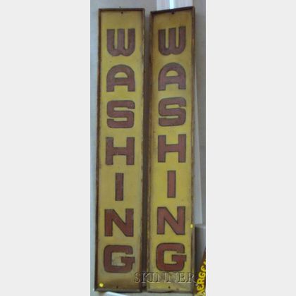 Pair of Wood Framed Painted Masonite "Washing" Signs