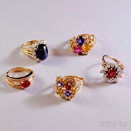 Five Gold Gem-set Rings