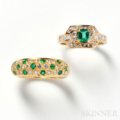 Two Emerald and Diamond Rings