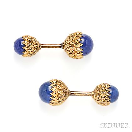 18kt Gold and Lapis "Acorn" Cuff Links, Schlumberger, Tiffany & Co.