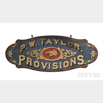 Paint-decorated Double-sided "P.W. TAYLOR,/PROVISIONS." Trade Sign