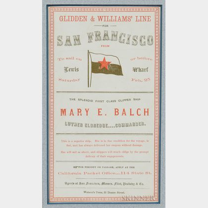 Collection of Twelve Sailing Cards for the Clipper Ships of the Glidden & Williams Line for San Francisco