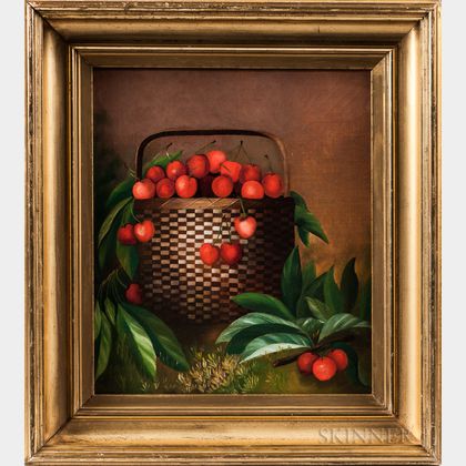 American School, Early 20th Century Still Life with Basket of Cherries