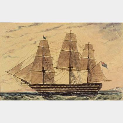 Henry Schreiner Stellwagen (American, d. 1866) A Three-masted Ship.