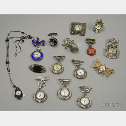 Group of Art Deco and Art Deco Style Marcasite or Paste Embellished Watches and Jewelry