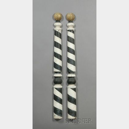 Pair of Painted and Gilded Turned Wooden Barber Poles
