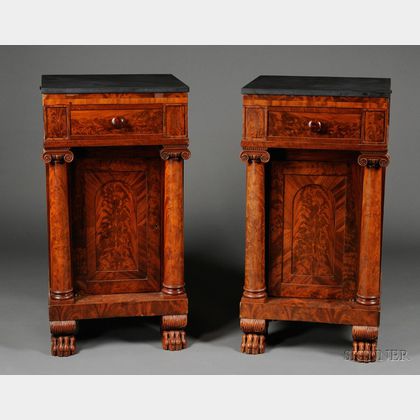 Pair of Classical Mahogany and Marble-top Side Cabinets
