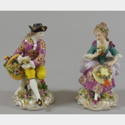 Pair of Samson Chelsea-style Porcelain Figures of a Young Gentleman and Maiden