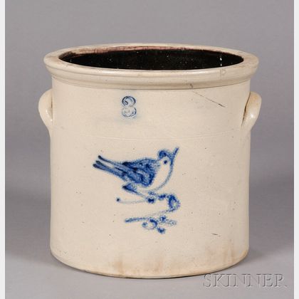 Stoneware Crock with Cobalt Bird Motif