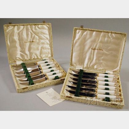 Two Boxed Sets of Royal Crown Derby Heraldic-Gold Pattern Steak Knives