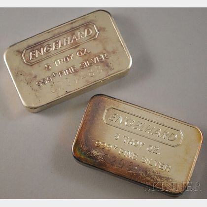Two Five Troy Ounce .999 Silver Bars, Englehard. 