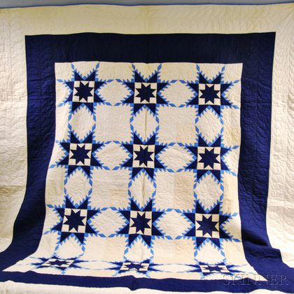 Pieced Cotton "Feathered Star" Quilt