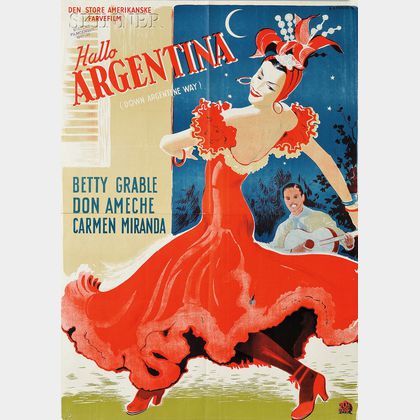 Five Vintage Dance and Ballet Posters: Danish School, 20th Century, Hallo Argentina / Poster for Down Argentine Way