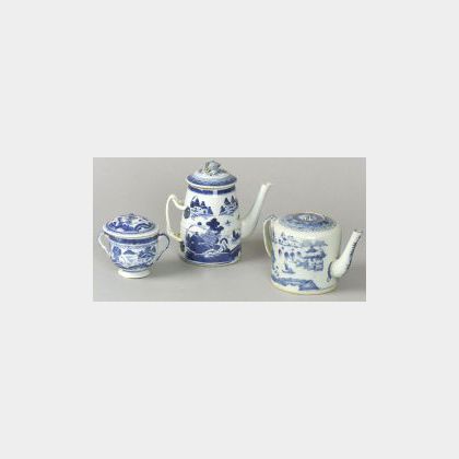 Two Canton Porcelain Teapots and a Covered Posset Pot