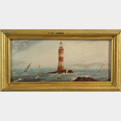 American School 19th Century Seascape with Lighthouse.