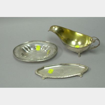 Sterling Silver Sauceboat and Two Small Serving Trays. 