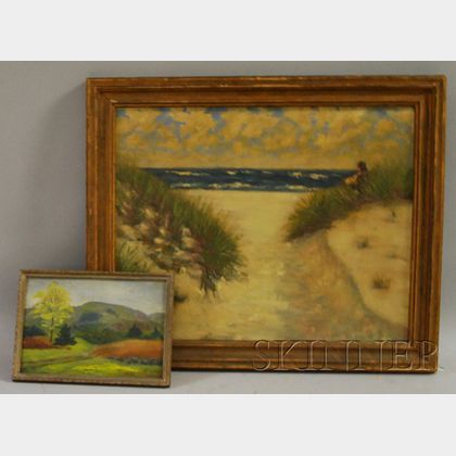 American School, 20th Century Lot of Two Framed Oil Landscapes: Cape Cod Dunes