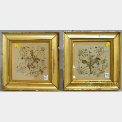 Pair of Giltwood Framed Silk Embroidered Panels