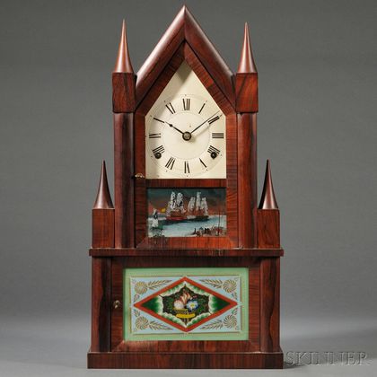 Rosewood Double Steeple Fusee Clock by Elisha Manross