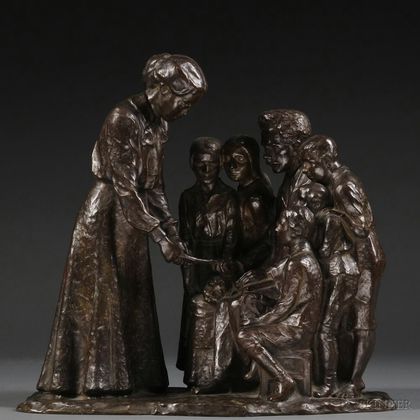 Karl (Charles) Haag (Swedish/American, 1867-1933) Roman Bronze Works Sculpture of a Family Gathering