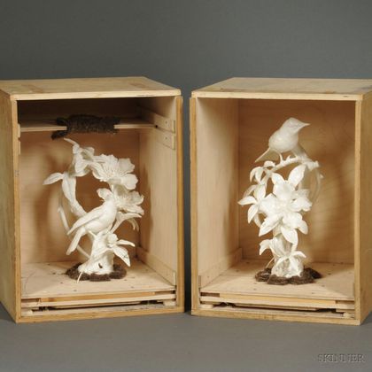Pair of Royal Worcester Porcelain Hooded Warblers and Cherokee Rose Figures