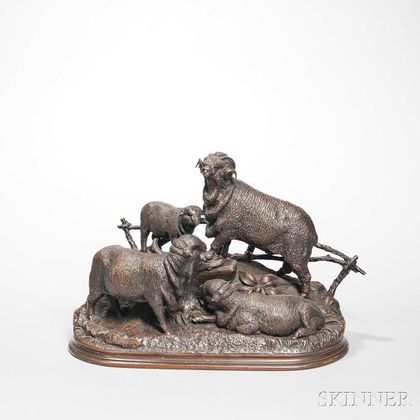 Jules Moigniez (French, 1835-1894) Bronze Figure Group of Merino Sheep