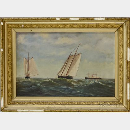 American School, 19th Century Two Sailboats and a Steamer