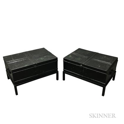 Pair of Black-painted Tin Boxes on Stands