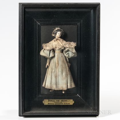 Doll Wearing a Blue Gown Mounted in a Shadow Box Frame
