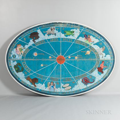 Large Painted Oval Astrology Banner with Zodiac Signs