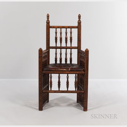 17th Century-style Turned Oak Spindle-back Armchair