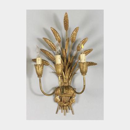 Pair of Louis XVI-style Three-Light Gilt-metal and Wood Wall Sconces