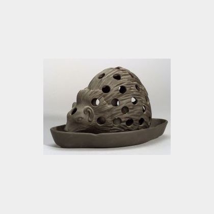 Wedgwood Black Basalt Hedgehog Crocus Pot and Stand