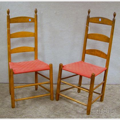 Two Shaker Maple Slat-back Side Chairs with Woven Tape Seats