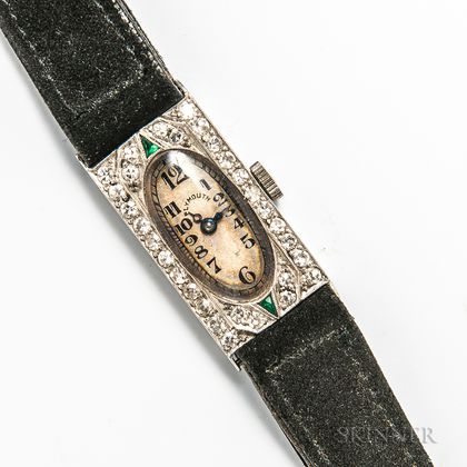 Art Deco Plymouth Platinum, Diamond, and Emerald Lady's Wristwatch