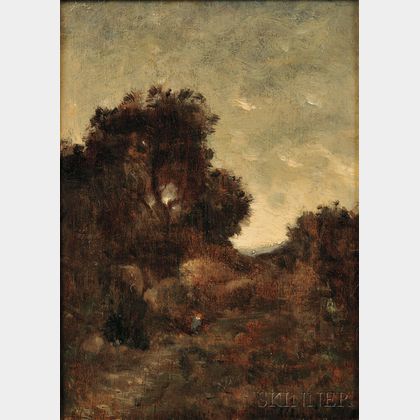 Attributed to Henri-Joseph Harpignies (French, 1819-1916) Path at Sundown