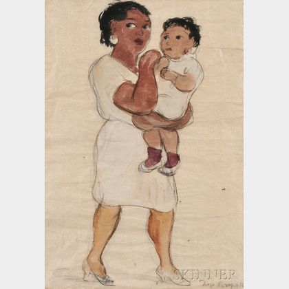 Diego Rivera (Mexican, 1886-1957) Portrait of a Woman Holding a Child, Possibly The Mexican Mart