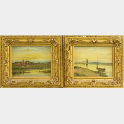 Pair of Framed J. Bergen Continental Oil on Canvas River Scenes
