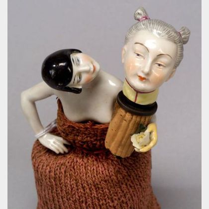 China Half Doll with Removable Head and Porcelain Oriental Lady-Head Bottle Stopper