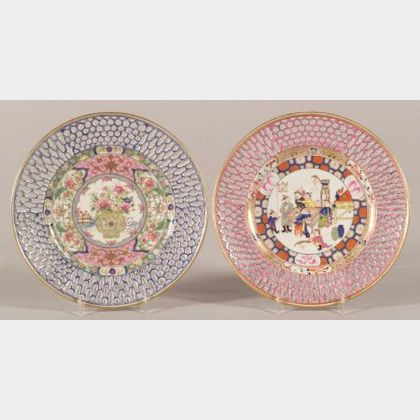 Two European Reticulated Porcelain Chinese-style Side Plates