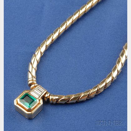 18kt Gold, Emerald, and Diamond Necklace, Bulgari