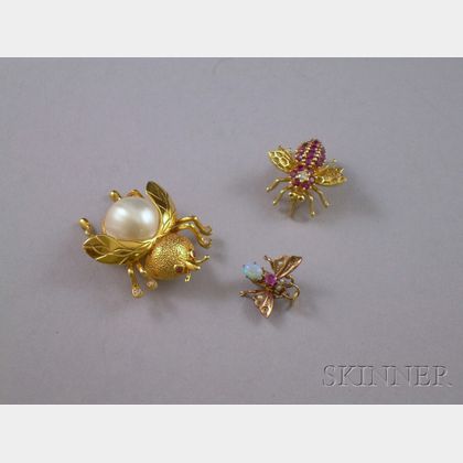 Three Gold, Gem-set, Insect-form Jewelry Items