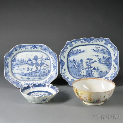 Four Chinese Export Porcelain Tableware Items