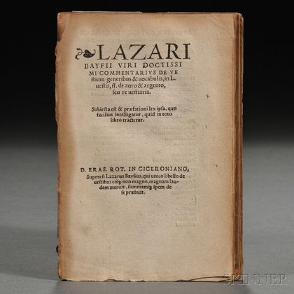 Baïf, Lazare de (1496-1547) and Erasmus Desiderius (1466-1536) Commentarius de Vestium
