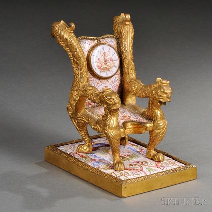Viennese Gilt-bronze and Enamel Bergere-form Clock