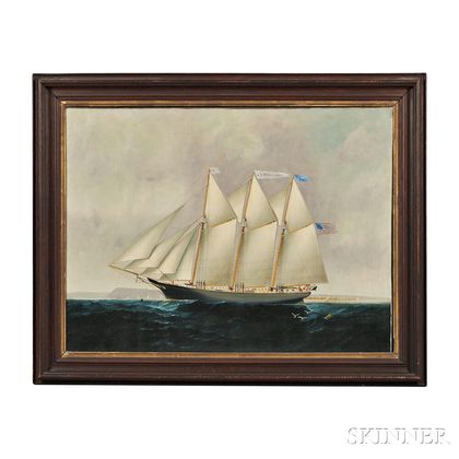 American School, Late 19th Century Portrait of the Three-masted Vessel J.D. Williams Under Full Sail.