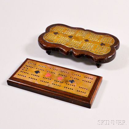 Two Brass and Wood Cribbage Boards