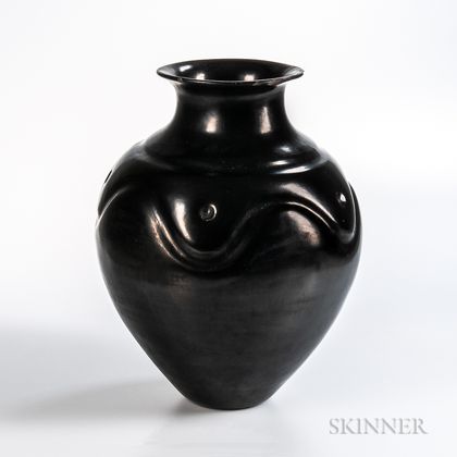 Contemporary Blackware Pottery Olla