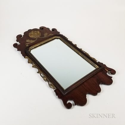 Queen Anne-style Carved and Parcel-gilt Walnut Scroll-frame Mirror