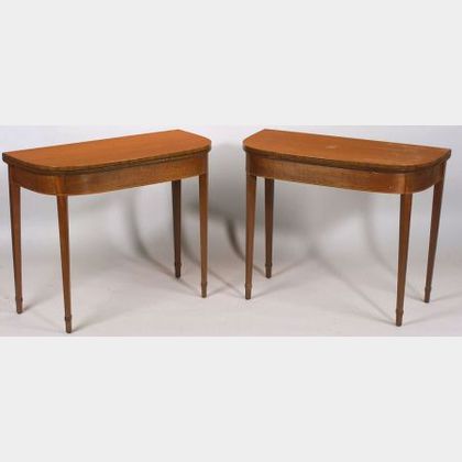 Pair of George III Inlaid Plum Pudding Mahogany Card Tables
